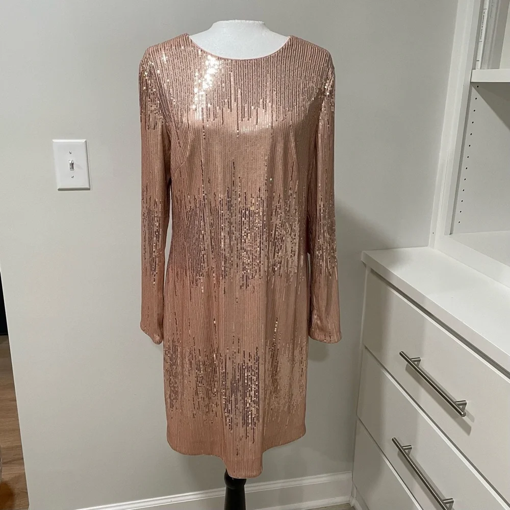 NWT Blush Pink Vince Camuto Sequin Dress Holiday Party Formal New Years Eve - Picture 1 of 14
